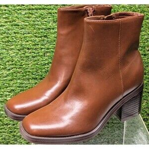 Nine West Brown Leather Square Toe Ankle Booties EUC size 6